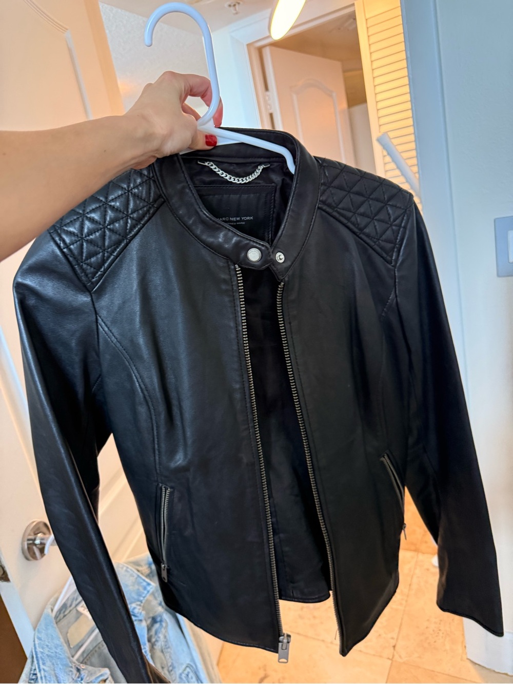Marc New York Black Quilted-Shoulder Leather Jacket